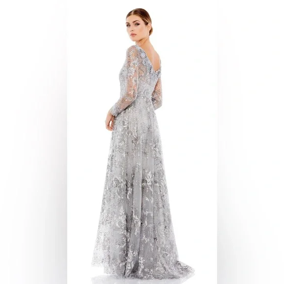 Floral embroidered illusion long gown - Picture 2 of 3